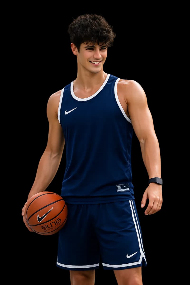 Basketball player mid-game